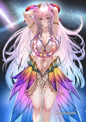 Rule 34 | bikini, breasts, cleavage, english text, fire emblem, fire emblem heroes, freyja (fire emblem), freyja (summer) (fire emblem), genm7, large breasts, nintendo, sky, space, star (sky), starry sky, swimsuit, tagme, thick thighs, thighs, wet, wide hips