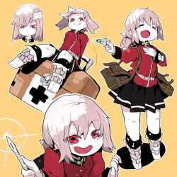 Rule 34 | 1girl, bandage over one eye, braid, fate/grand order, fate (series), florence nightingale (fate), gloves, highres, looking at viewer, military, military uniform, mossgreen, open mouth, pink hair, single braid, smile, solo, syringe, uniform, aged down