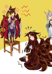 Rule 34 | absurdres, akagi (azur lane), amagi-chan (azur lane), amagi (azur lane), animal ears, azur lane, fox ears, highres, japanese clothes, kaga (azur lane), kimono, looking at viewer, mother and daughter, multiple tails, self-upload, tail