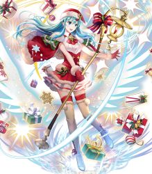Rule 34 | 1girl, alternate costume, asatani tomoyo, christmas ornaments, eirika (fire emblem), eirika (winter) (fire emblem), fire emblem, fire emblem: the sacred stones, fire emblem heroes, full body, hat, highres, long hair, nintendo, official art, pom pom (clothes), red thighhighs, santa hat, solo, sparkle, thighhighs, transparent background