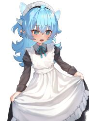 Rule 34 | 1girl, absurdres, apron, blue eyes, blue hair, commentary, freehoney, highres, long hair, maid, maid apron, maid headdress, open mouth, original, rurume (freehoney), solo, star-shaped pupils, star (symbol), symbol-shaped pupils, white background