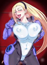 Rule 34 | 1girl, blonde hair, blush, breasts, cameltoe, covered navel, curvy, earrings, covered erect nipples, gundam, gundam g no reconguista, huge breasts, jewelry, lipstick, long hair, looking at viewer, makeup, mick jack, naughty face, numahana, open clothes, open mouth, puffy nipples, reconguista, see-through, skin tight, solo, sweat, tongue, tongue out, unzipped, wide hips