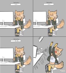 Rule 34 | absurdres, animal ears, beleven, coyote (kemono friends), gloves, highres, kemono friends, kemono friends v project, necktie, shirt, skirt, tail, virtual youtuber