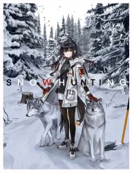 Rule 34 | 1girl, absurdres, animal, animal ears, arknights, bird, black hair, black scarf, black shirt, border, coat, dog tags, ear piercing, extra ears, forest, full body, fur-trimmed hood, fur-trimmed sleeves, fur trim, gloves, hair between eyes, highres, holding, holding sword, holding weapon, hood, hooded coat, id card, long hair, looking at viewer, multicolored hair, nature, official alternate costume, open clothes, open coat, outdoors, pantyhose, petting, piercing, pine tree, planted, planted sword, planted weapon, red eyes, red gloves, red hair, scarf, scenery, shirt, shorts, shuimo, snow, solo, split mouth, standing, streaked hair, sword, tail, texas (arknights), texas (winter messenger) (arknights), tree, weapon, white border, white coat, white footwear, white shorts, winter, winter clothes, winter coat, wolf, wolf ears, wolf girl, wolf tail