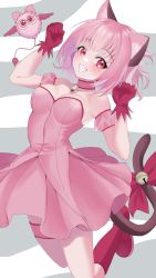 Rule 34 | 1girl, animal ears, bell, boots, breasts, cat ears, cat girl, cat tail, cleavage, dress, fang, fang out, gloves, highres, jumping, looking at viewer, magical girl, mew ichigo, miniskirt, momomiya ichigo, open mouth, pink dress, pink hair, red eyes, ribbon, short hair, skirt, tail, thighband, tokyo mew mew