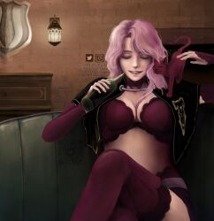 Rule 34 | 1girl, black clover, breasts, cleavage, large breasts, long hair, midriff, pink hair, revealing clothes, thighhighs, vanessa enoteca