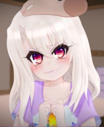 Rule 34 | 1girl, 3d, blonde hair, blush, child, closed mouth, fate/kaleid liner prisma illya, fate (series), gs-mantis, hand on another&#039;s head, headpat, illyasviel von einzbern, indoors, long hair, looking at viewer, nail polish, red eyes, self-upload, smile, solo focus