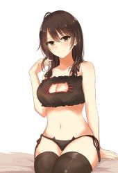 Rule 34 | 1girl, black bra, black eyes, black hair, black panties, black thighhighs, blush, bra, breasts, cat cutout, cat ear panties, cat lingerie, cleavage cutout, closed mouth, clothing cutout, commentary request, highres, large breasts, looking at viewer, meme attire, navel, panties, ponpon (ponpon62126), short hair, side-tie panties, sitting, smile, solo, stomach, thighhighs, underwear, underwear only, yahari ore no seishun lovecome wa machigatteiru., yukinoshita haruno
