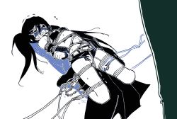 Rule 34 | 1girl, arms behind back, bdsm, black hair, black rock shooter, black rock shooter (character), blush, bondage, bound, breasts, crying, kinbakuman, monochrome, rope, sex toy, shibari, small breasts, struggling, tagme, tears, twintails, vibrator