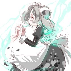 Rule 34 | 1girl, apron, bloody marie (skullgirls), fal0811, hair ornament, holding hands, maid, maid apron, silver hair, skull hair ornament, skullgirls, tears