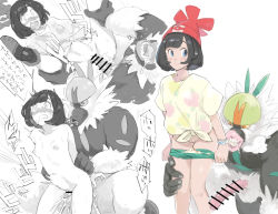 Rule 34 | arm grab, bar censor, bestiality, black hair, blush, bob cut, breasts, censored, clenched teeth, clothes pull, creatures (company), drooling, game freak, gen 7 pokemon, hat, highres, interspecies, leg grab, nintendo, nude, open mouth, panties, panty pull, partially colored, passimian, penis, pokemon, pokemon (creature), pokemon sm, pokephilia, pussy, red headwear, sape (saperon black), selene (pokemon), sex, shirt, shoes, short shorts, shorts, shorts pull, small breasts, smile, teeth, tied shirt, underwear, unworn headwear, vaginal, wide-eyed