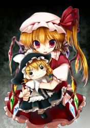 Rule 34 | &gt;:3, 1girl, :3, absurdres, ascot, bad id, bad pixiv id, blonde hair, blush, blush stickers, braid, character doll, female focus, flandre scarlet, hat, highres, kirisame marisa, narumizg, red eyes, short hair, side ponytail, solo, embodiment of scarlet devil, touhou, v-shaped eyebrows, wings, witch, witch hat