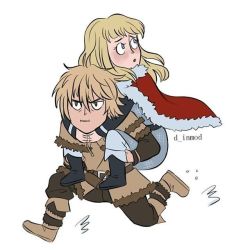 Rule 34 | 2boys, androgynous, armor, arms around neck, belt, blonde hair, blue eyes, blush, brown eyes, canute, cape, carrying, chainmail, eyebrows, eyelashes, fur, fur collar, fur trim, long hair, looking ahead, looking back, male focus, messy hair, multiple boys, open mouth, prince, red cape, running, simple background, thorfinn, viking, vinland saga, warrior, white background