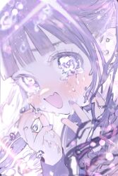 Rule 34 | 1girl, blush, close-up, crying, crying with eyes open, floating hair, long hair, looking at viewer, open mouth, original, purple eyes, purple hair, purple nails, sailor collar, smile, solo, tears, twintails, water drop, wavy eyes, wolrero