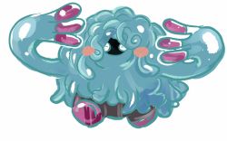 Rule 34 | artist request, blush stickers, creature, creatures (company), full body, game freak, gen 4 pokemon, head wreath, highres, nintendo, no humans, plant, plant monster, pokemon, pokemon (creature), simple background, solo, tangrowth, tentacles