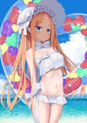 Rule 34 | 1girl, abigail williams (fate), abigail williams (swimsuit foreigner) (fate), abigail williams (swimsuit foreigner) (third ascension) (fate), artist request, bare shoulders, bikini, blonde hair, blue eyes, bonnet, bow, breasts, fate/grand order, fate (series), forehead, hair bow, highres, innertube, long hair, miniskirt, navel, parted bangs, sidelocks, skirt, small breasts, swim ring, swimsuit, thighs, twintails, very long hair, white bikini, white bow, white headwear