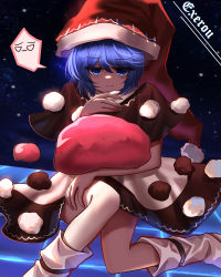 Rule 34 | 1girl, :3, absurdres, black capelet, blob, blue eyes, blue hair, capelet, doremy sweet, dream soul, dress, hat, highres, long hair, multicolored clothes, multicolored dress, nightcap, nightgown, pom pom (clothes), red hat, short hair, solo, tail, tapir tail, top-exerou, touhou