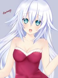 Rule 34 | 1girl, black heart (neptunia), blue eyes, breasts, christmas, highres, looking at viewer, neptune (series), noire (neptunia), open mouth, pink background, self-upload, simple background, spleeny, symbol-shaped pupils, white hair