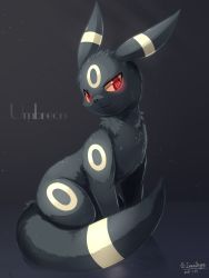 Rule 34 | black fur, character name, closed mouth, creature, creatures (company), dated, full body, game freak, gen 2 pokemon, glowing, glowing eyes, highres, ivan (ffxazq), looking at viewer, nintendo, no humans, pokemon, pokemon (creature), red eyes, signature, smile, solo, umbreon