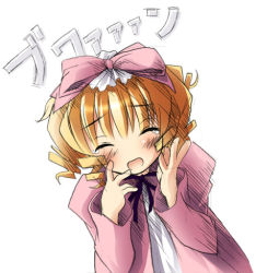 Rule 34 | 00s, 1girl, blonde hair, bow, drill hair, closed eyes, hinaichigo, kantoku, lowres, open mouth, pink bow, rozen maiden, solo, upper body