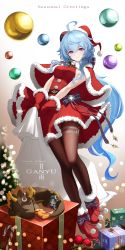 Rule 34 | 1girl, absurdres, ahoge, alternate costume, bag, bell, black pantyhose, blue hair, bow, box, breasts, character name, christmas, christmas ornaments, christmas present, christmas tree, closed mouth, dress, english text, full body, ganyu (genshin impact), genshin impact, gift, gift box, gift wrapping, gloves, hat, highres, holding, holding bag, horns, jingle bell, kokuusinsin, long hair, looking at viewer, medium breasts, pantyhose, purple eyes, red footwear, red gloves, rex lapis (genshin impact), santa costume, santa dress, santa gloves, santa hat, solo, stuffed toy, very long hair, waist bow, xiao (genshin impact)