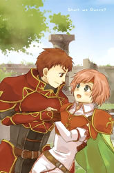 Rule 34 | 1boy, 1girl, armor, blue eyes, brown eyes, brown hair, cape, couple, fire emblem, fire emblem: path of radiance, fire emblem: radiant dawn, hetero, kieran, lowres, marcia (fire emblem), nintendo, pegasus knight uniform (fire emblem), pink hair, smile