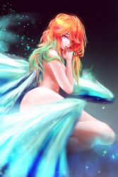 Rule 34 | 1girl, absurdres, artist name, ass, breasts, completely nude, feathered wings, gradient hair, green hair, highres, hololive, hololive english, large breasts, lips, looking at viewer, medium hair, multicolored hair, nude, orange hair, purple eyes, shidanesayo, solo, takanashi kiara, virtual youtuber, wings