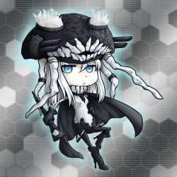 Rule 34 | 10s, 1girl, abyssal ship, apoidea, blue eyes, bodysuit, cape, hair between eyes, kantai collection, silver hair, solo, staff, wo-class aircraft carrier