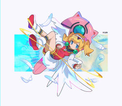 Rule 34 | 1girl, blonde hair, blue eyes, character name, closed mouth, feathers, hairband, highres, jumpsuit, keroro gunsou, long hair, long sleeves, morizo (morizoshop), nazca (keroro gunsou), no nose, puffy long sleeves, puffy sleeves, red jumpsuit, short jumpsuit, solo, sparkle, twintails, white footwear, white hairband, white wings, wings