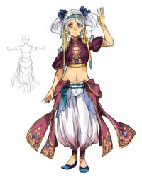 Rule 34 | 1girl, borrowed character, breasts, c-r-y-s, cecilia (acerailgun), full body, hairband, heterochromia, midriff, navel, original, shoes, simple background, sketch, small breasts, solo, twintails, white background, white hair, witch, yellow eyes