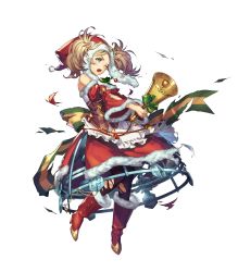 Rule 34 | 1girl, alternate costume, apron, bell, boots, christmas, crinoline, detached collar, dress, fire emblem, fire emblem awakening, fire emblem heroes, full body, highres, injury, lissa (fire emblem), nintendo, official art, pantyhose, ryona, santa costume, solo, torn clothes, torn pantyhose, transparent background
