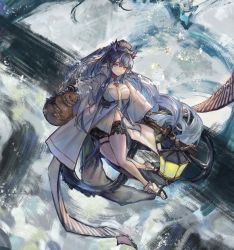 Rule 34 | 1girl, absurdres, ankle boots, arknights, bare shoulders, black shorts, blue hair, boots, braid, breasts, close-up, coat, commentary request, dragon, dragon girl, dragon horns, dragon tail, highres, horns, lantern, large breasts, ling (arknights), long hair, long sleeves, looking at viewer, midair, multicolored hair, necktie, open clothes, open coat, parted lips, realpha, shirt, short shorts, shorts, solo, streaked hair, tail, thigh strap, two-tone hair, very long hair, water, waterfall, white coat, white footwear, white hair, white shirt, wide shot, wide sleeves, yellow necktie