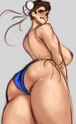 Rule 34 | absurdres, aseductivesmile, asian, ass, ass focus, bikini, bikini bottom only, black hair, breasts, capcom, chinese (nationality), chun-li, highres, large breasts, nipples, short hair, smile, street fighter, swimsuit, topless