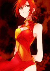 Rule 34 | 10s, 1girl, breasts, china dress, chinese clothes, cleavage, dress, earrings, hair ornament, hino akane (smile precure!), jewelry, precure, red dress, red eyes, red hair, short hair, smile precure!, solo, tima