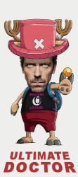 Rule 34 | 1boy, abrakadabra2012, backpack, bag, doctor, english text, gregory house, hat, house m.d., lowres, male focus, one piece, parody, reindeer, simple background, solo, tony tony chopper