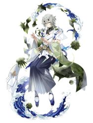 Rule 34 | 1boy, androgynous, demon boy, demon horns, food fantasy, full body, grey eyes, highres, horns, japanese clothes, lingcat, looking at viewer, nori (food fantasy), official art, pale skin, second-party source, silver hair, solo, transparent background