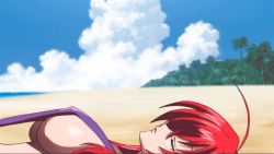 Rule 34 | 10s, 1girl, animated, animated gif, beach, bikini, blue eyes, bouncing breasts, breasts, demon girl, high school dxd, large breasts, long hair, red hair, rias gremory, screencap, sideboob, slingshot swimsuit, smile, solo, swimsuit