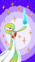 Rule 34 | 1girl, ame (metorui), arm at side, arm up, blue fire, bob cut, colored skin, creatures (company), female focus, fire, flat chest, from side, game freak, gardevoir, gen 3 pokemon, green hair, green skin, hair over one eye, hand up, highres, multicolored skin, nintendo, one eye covered, outline, outstretched arm, pokemon, pokemon (creature), pyrokinesis, red eyes, short hair, solo, sparkle, standing, textless version, two-tone skin, white outline, white skin
