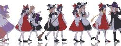 Rule 34 | 2girls, apron, ascot, black footwear, black gloves, black hair, black hat, blonde hair, blue ascot, boots, bow, braid, broom, chinese commentary, commentary request, detached sleeves, frilled bow, frilled hair tubes, frills, gloves, gohei, hair bow, hair tubes, hakurei reimu, hakurei reimu (pc-98), hat, hat bow, highres, hitte5416, holding, holding broom, holding gohei, holding hands, kirisame marisa, kirisame marisa (pc-98), long hair, long sleeves, mittens, multiple girls, multiple views, open mouth, purple bow, purple hair, purple hat, red bow, red eyes, red skirt, reflective floor, ribbon-trimmed sleeves, ribbon trim, scarf, short sleeves, side braid, single braid, skirt, skirt set, smile, socks, touhou, waist apron, white bow, white footwear, white socks, witch hat, yellow ascot, yellow eyes, yellow mittens, yellow scarf