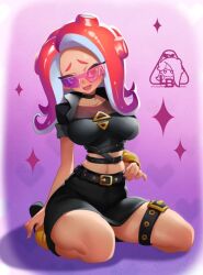 1girl agent_8_(splatoon) breasts large_breasts little_blood nintendo open_mouth solo splatoon_(series) splatoon_2 tentacle_hair