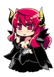 Rule 34 | 10s, 1girl, armor, armored dress, blush, breasts, bridal gauntlets, cape, center opening, chibi, cleavage, demon girl, horns, ishida akira, large breasts, long hair, maou (maoyuu), maoyuu maou yuusha, red eyes, red hair, smile, solo