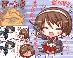 Rule 34 | ..., 3girls, :d, = =, ^^^, ^ ^, black hair, blue hair, blush, blush stickers, brown hair, cannon, character request, closed eyes, detached sleeves, explosion, hair between eyes, hairband, isuzu (kancolle), kantai collection, komakoma (magicaltale), long sleeves, machinery, multiple girls, mvp, natori (kancolle), ocean, open mouth, outstretched arms, pleated skirt, red skirt, school uniform, serafuku, shirt, short hair, skirt, sleeveless, sleeveless shirt, smile, sparkle, spoken ellipsis, spread arms, translation request, turret, twintails, white hairband, white shirt, | |, || ||