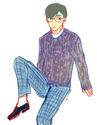 Rule 34 | 1boy, bigbang, black hair, glasses, k-pop, male focus, sitting, solo, sweater, t.o.p (bigbang)