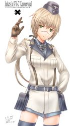 Rule 34 | 00s, 1girl, blonde hair, garrison cap, gloves, green eyes, hanna rudel, hat, military, military uniform, sabamu, scar, solo, strike witches, thighhighs, uniform, world witches series