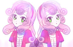 bad_id bad_pixiv_id collarbone green_eyes hatching_(texture) headband looking_at_viewer multicolored_hair my_little_pony my_little_pony:_equestria_girls my_little_pony:_friendship_is_magic nmnkgskds open_mouth short_sleeves simple_background sweetie_belle sweetie_belle_(equestria_girls) white_background