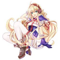 Rule 34 | 1girl, :d, azur lane, blonde hair, braid, full body, green eyes, hachimitsu monte, headphones, highres, le temeraire (azur lane), long hair, open mouth, shoes, smile, solo, thighhighs, transparent background, twin braids, very long hair, white thighhighs