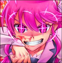 Rule 34 | + +, 10s, 1girl, aino megumi, blood, close-up, collarbone, cure lovely, earrings, epic, grin, happinesscharge precure!, jewelry, long hair, looking at viewer, magical girl, nosebleed, pink eyes, pink hair, pink theme, precure, smile, solo, sparkle, wiping nose, yamashiro yoshifumi