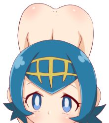 Rule 34 | 1boy, 1girl, :&gt;=, all fours, artist request, ass, bar censor, blue eyes, blue hair, blush, breasts, censored, covered erect nipples, creatures (company), cum, fellatio, game freak, hair ornament, hairband, handjob, heavy breathing, hetero, lana (pokemon), looking at viewer, masturbation, matching hair/eyes, messy hair, nintendo, nipples, nude, oral, pointless censoring, pokemon, pokemon sm, pubic hair, small breasts, source request, sweat, trial captain