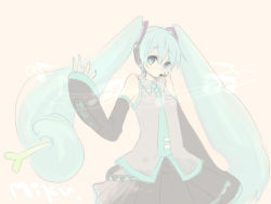 Rule 34 | 1girl, aqua eyes, aqua hair, boots, detached sleeves, hatsune miku, headset, long hair, necktie, open mouth, shiina aya, skirt, solo, spring onion, thigh boots, thighhighs, twintails, very long hair, vocaloid
