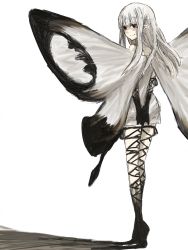 Rule 34 | 1girl, absurdres, aerie (bravely default), artist request, bravely default: flying fairy, bravely default (series), fairy, highres, looking at viewer, looking back, simple background, solo